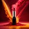 Lipstick commercial photography with explosion of red and yellow dust
