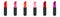 Lipstick icon set line. Red, pink nude color. Flat design. White background. Isolated