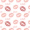 Lipstick imprint seamless pattern, lips in kiss for Valentines Day goods design, love confession, wedding invitation, paper print