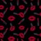 Lipstick and kiss pattern on black background