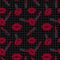 Lipstick and kiss pattern on black check background