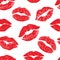 Lipstick kiss print isolated seamless pattern. Red vector lips set. Different shapes of female sexy red lips. Sexy lips