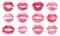 Lipstick kiss print isolated vector set pink red coral lips set different shapes