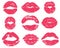 Lipstick kiss. Sexy woman red lips print. Female mouth makeup silhouettes, love smooches romantic valentines isolated