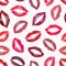 Lipstick kisses. Lips traces. Imprint real female lips isolated on white background. Joyful design. Romantic kiss. Nice seamless p