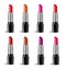 Lipstick realistic package set, isolated on white background. 3d collection of colored lipsticks, cosmetics mock-up for