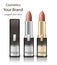 Lipstick realistic packaging Vector. Mock up Original golden tube with Brand label decors