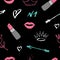 Lipstick seamless pattern, hand drawn fashion and beauty items, vector illustration