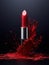 Lipstick splash, red lipstick blast. Abstract background Explosion of Red Dust