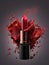 Lipstick splash, red lipstick blast. Abstract background Explosion of Red Dust