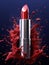Lipstick splash, red lipstick blast. Abstract background Explosion of Red Dust
