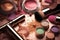 lipsticks, foundation, setting powder Close up make up products, Generative Ai