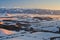 Liptov countryside and Low Tatras from Janosikov stol rock during winter sunset