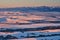 Liptov countryside and Low Tatras from Janosikov stol rock during winter sunset