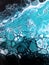 Liquid acrylic painting, imitation water babbles, wave, foam, sea. Blue, turquoise and black paint