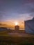 The liquid ammonia storage tank and the sunset.