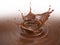 Liquid chocolate crown splash with ripples. On white