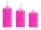 The Liquid container for gel, lotion, cream, shampoo, bath from pink cosmetic plastic bottle with white dispenser pump
