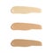 Liquid foundation tone smudge. Set concealer smear cosmetic cream isolated on white background, brown stroke texture. Makeup Vecto