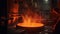 Liquid iron molten metal pouring in container, industrial metallurgical factory, Ai Generated Image