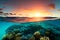 Liquid Light: A Majestic Sunset Ocean View from Underwater with Generative AI