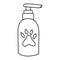 Liquid pet soap in plastic bottle doodle. Accessory for pets hand drawing. Animal care icon isolated on white background