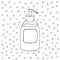 Liquid soap hand drawn with a black line. Antibacterial agent. Coloring.