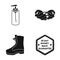 Liquid soap, palms and other web icon in black style. boots, guaranteed return icons in set collection.