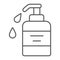 Liquid soap thin line icon, cosmetic and care, dispenser pump sign, vector graphics, a linear pattern on a white