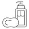 Liquid soap thin line icon. Hygiene sign vector illustration isolated on white. Plastic botttle outline style design