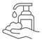 Liquid soap and washed hands thin line icon. Hand washing hygiene protection outline style pictogram on white background