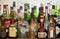 Liquor bottles on a bar