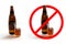 Liquor bottles and glass of liquor and stop sign on white background