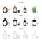 Liquor chocolate, champagne, absinthe, herbal liqueur.Alcohol set collection icons in cartoon,black,outline style vector