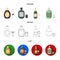 Liquor chocolate, champagne, absinthe, herbal liqueur.Alcohol set collection icons in cartoon,outline,flat style vector