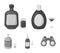 Liquor chocolate, champagne, absinthe, herbal liqueur.Alcohol set collection icons in monochrome style vector symbol