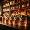 Liquor glasses lined up on bar, filled with whisky