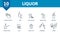 Liquor icon set. Collection of simple elements such as the water, whiskey, coconat cocktail, wine, energy drink, turkish