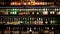 Liquor Store, Variety of Hard Liquor bottles on a shelfs - full frame background, neural network generated image
