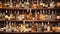 Liquor Store, Variety of Hard Liquor bottles on a shelfs - full frame background, neural network generated image