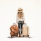 Lisa With Travel Bags: Realistic Figurative Painting In Soft Realism Style