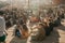 Lisbon, 01 May 2018: Many young people of local people, tourists and migrants on the city lookout platform which is a