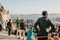 Lisbon, 01 May 2018: Many young people of local people, tourists and migrants on the city lookout platform which is a