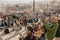 Lisbon, 01 May 2018: Many young people of local people, tourists and migrants on the city lookout platform which is a