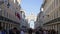 Lisbon 30 July 2018: Square Commerce Street. Tourists and townspeople are walking in the center of Lisbon.