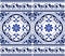 Lisbon Azulejo tiles seamless vector pattern with frame or border, Portuguese indigo retro design with flowers, swirls and geometr