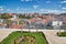Lisbon city lookout overseeing historic center and scenic hills of Alfama and Saint George Sao Jeorge Castle