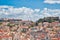 Lisbon city lookout overseeing historic center and scenic hills of Alfama and Saint George Sao Jeorge Castle