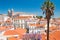 Lisbon city with red tile roofs and monastery Igreja Sao Vicente de Fora, Portugal
