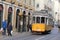 The Lisbon electric trams crossing downtown